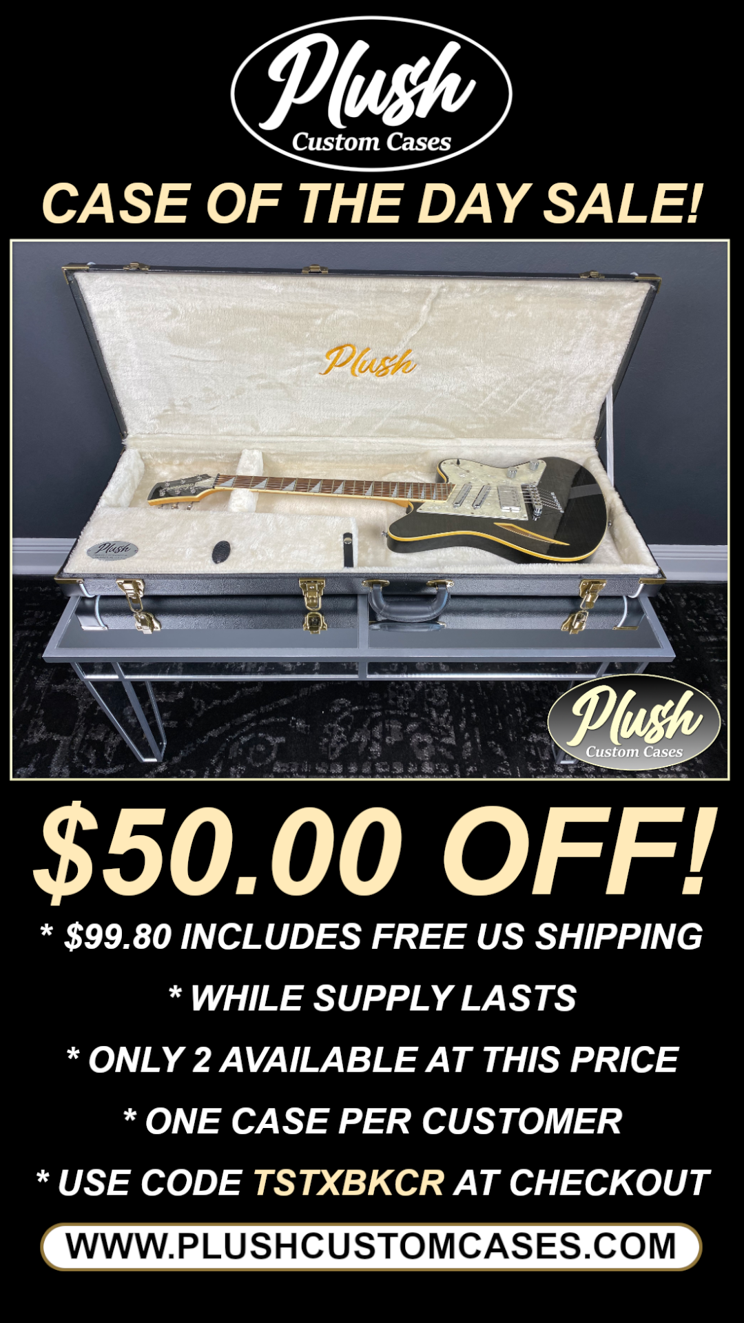 PlushCaster Tele®/Strat® Size Custom Guitar Case Black Tolex with Cream Fur