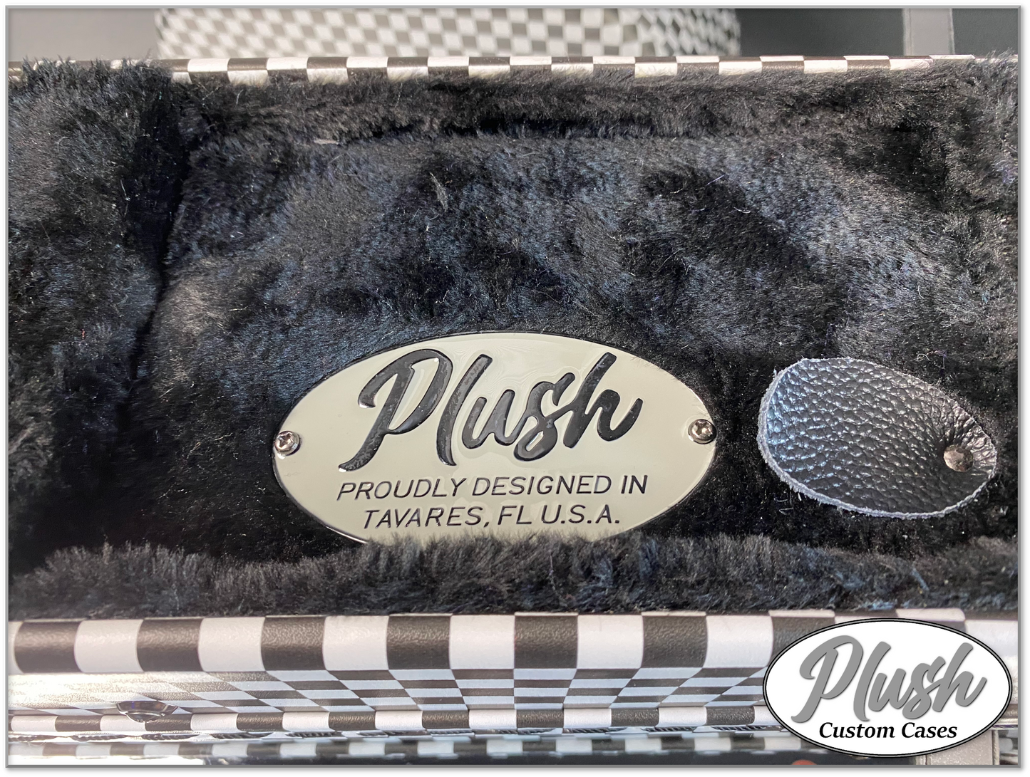 Plush-Paul LP Custom Guitar Case Black & White Checkerboard with Black Fur