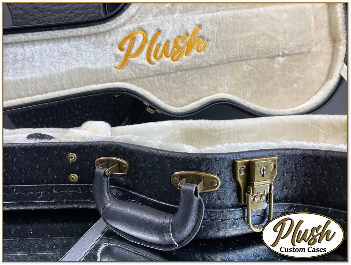 Plush-Paul LP Custom Guitar Case Black Ostrich with Cream Fur