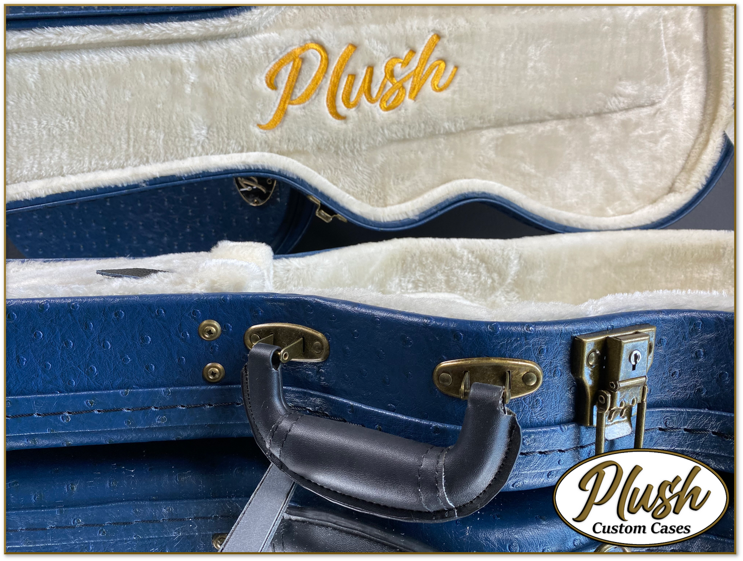 Plush-Paul LP Custom Guitar Case Blue Ostrich with Cream Fur