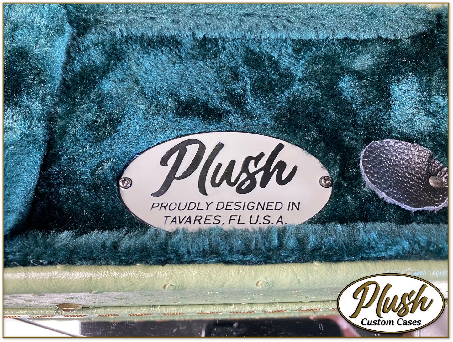 Plush-Paul LP Custom Guitar Case Green Ostrich with Green Fur