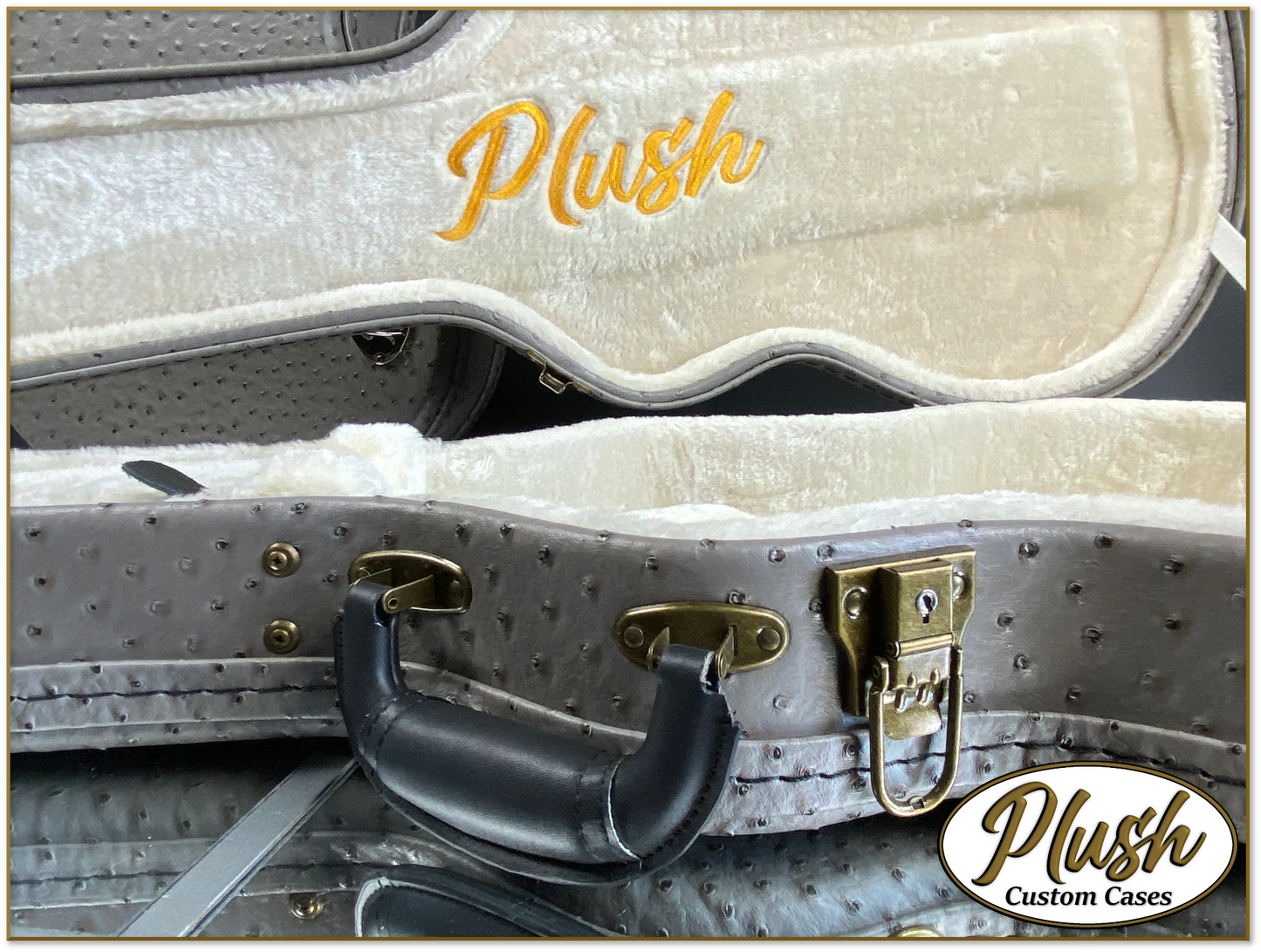 Plush-Paul LP Custom Guitar Case Gray Ostrich with Cream Fur