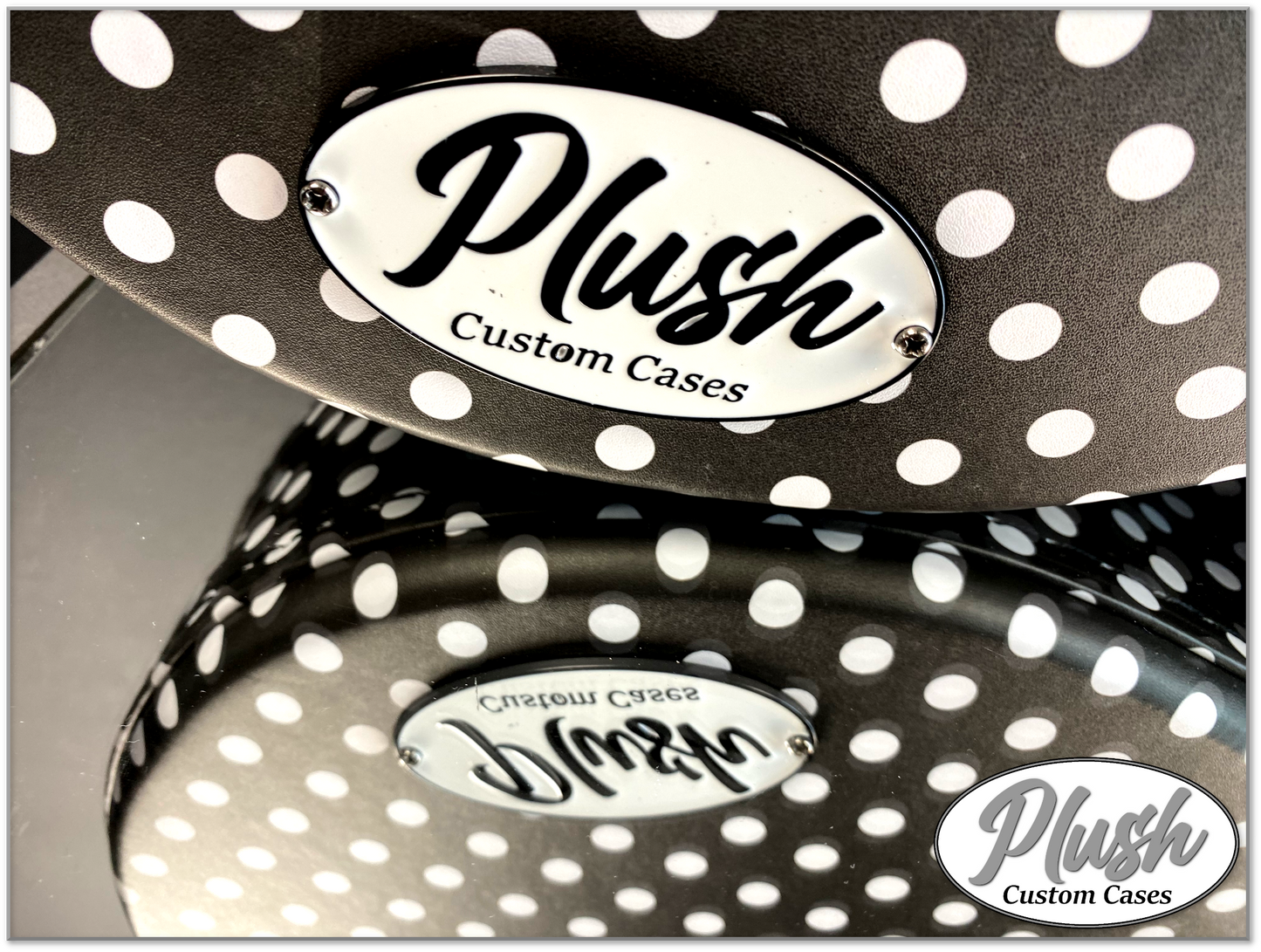 Plush-Paul LP Custom Guitar Case Black & White Polka Dots with White Fur