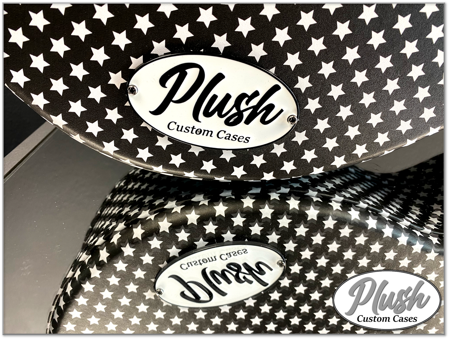 Plush-Paul LP Custom Guitar Case Black and White Stars with Black Fur