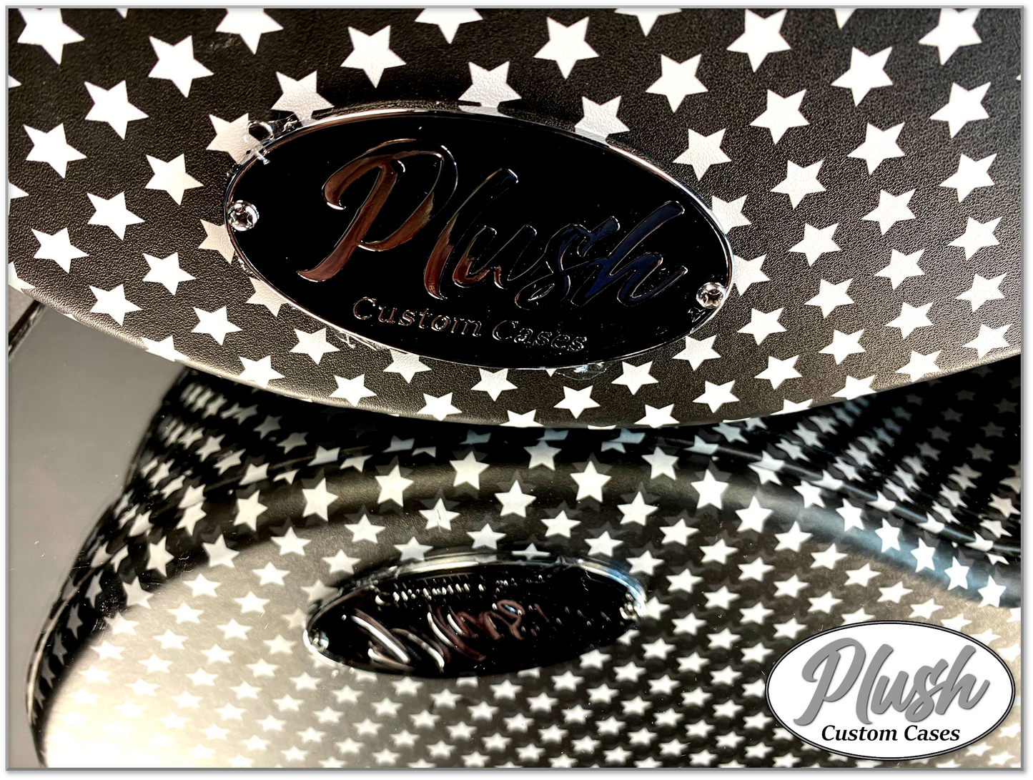 Plush-Paul LP Custom Guitar Case Black and White Stars with White Fur