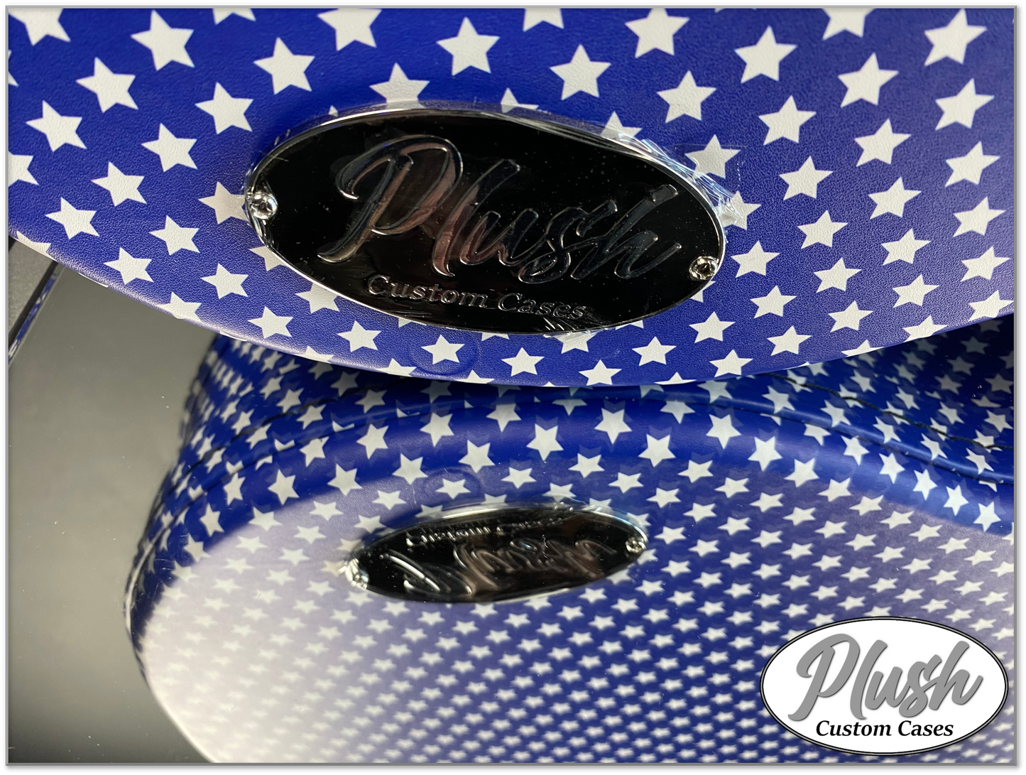 Plush-Paul LP Custom Guitar Case Blue and White Stars with White Fur