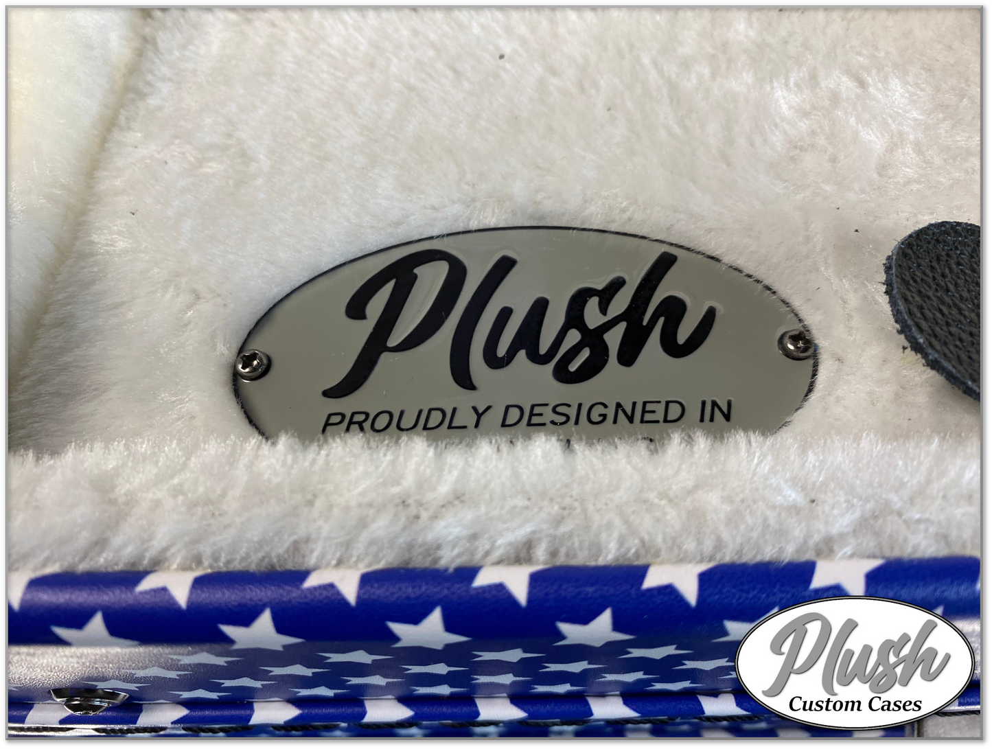 Plush-Paul LP Custom Guitar Case Blue and White Stars with White Fur