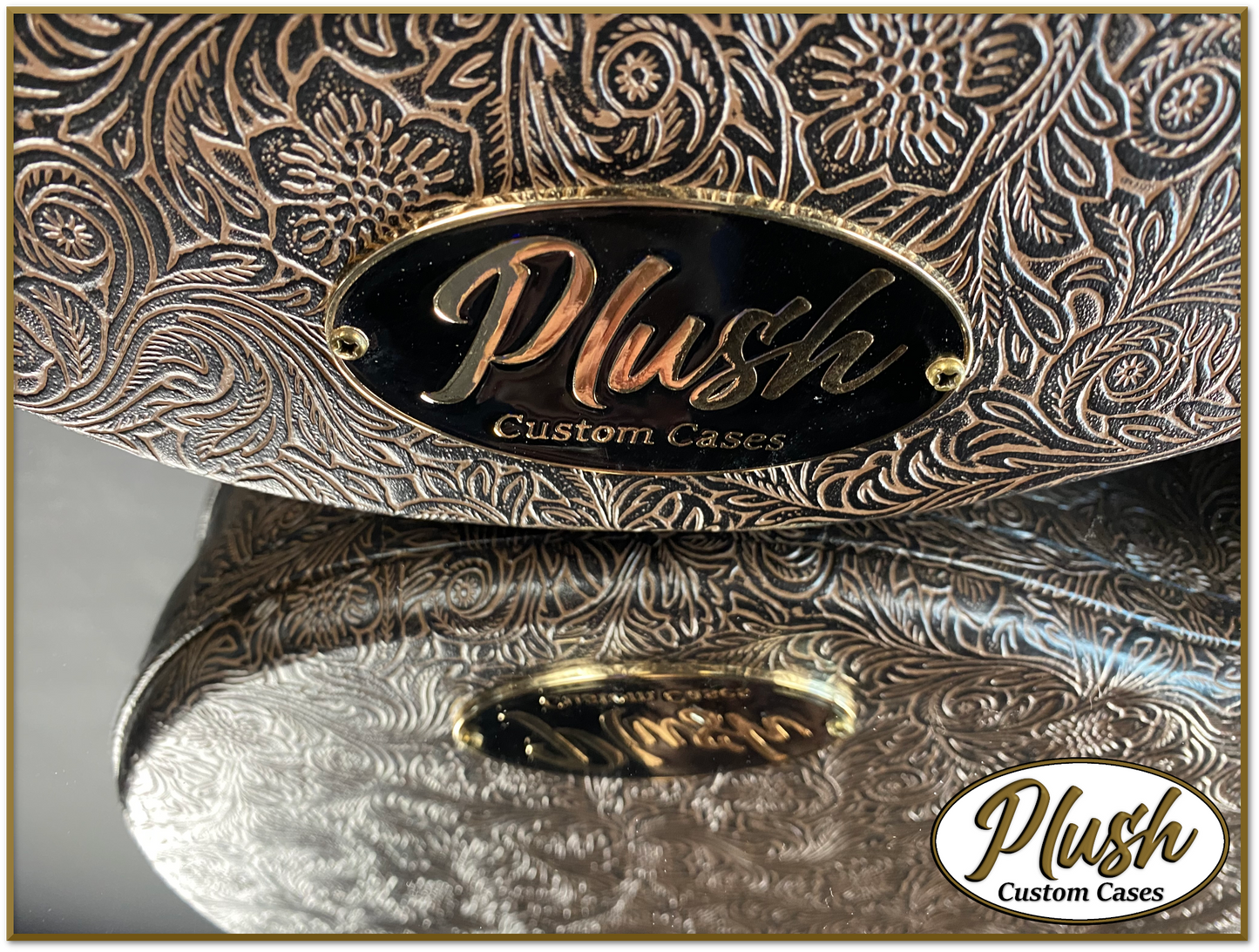 Plush-Paul LP Custom Guitar Case Tooled Leather pattern 4 with Bronze Fur