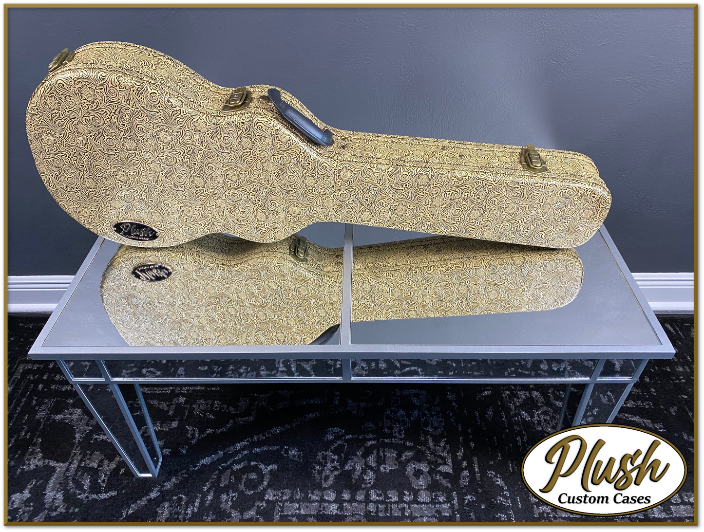 Plush-Paul LP Custom Guitar Case Tooled Leather pattern 7 with Cream Fur