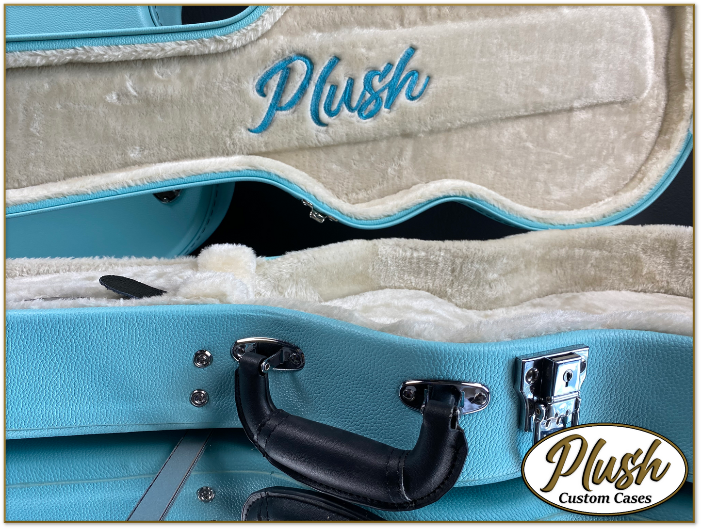 Plush-Paul LP Custom Guitar Case Daylight Blue Tolex with Cream Fur