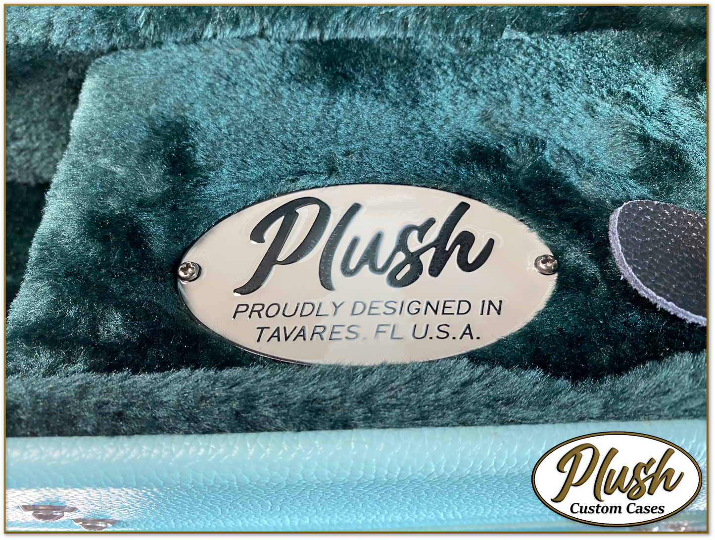 Plush-Paul LP Custom Guitar Case Daylight Blue Tolex with Green Fur