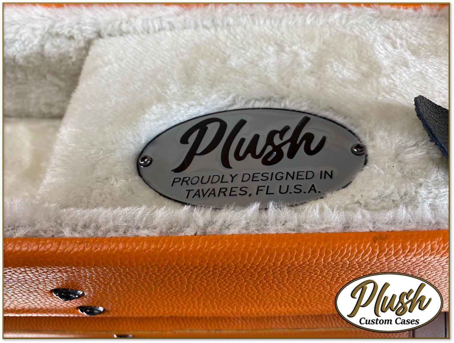 Plush-Paul LP Custom Guitar Case Orange Tolex with Cream Fur