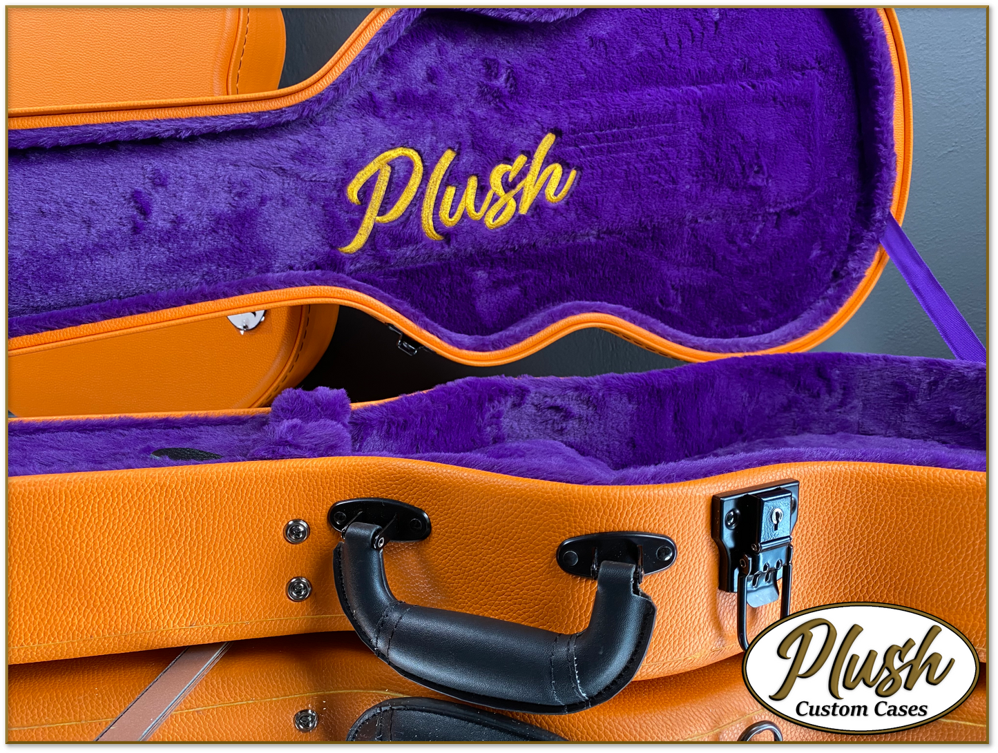 Plush-Paul LP Custom Guitar Case Orange Tolex with Purple Fur