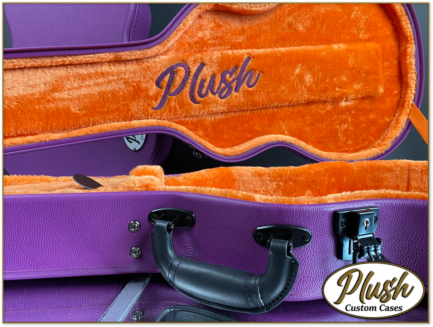 Plush-Paul LP Custom Guitar Case Purple Tolex with Orange Fur