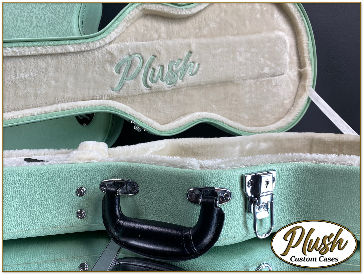 Plush-Paul LP Custom Guitar Case Seafoam Green Tolex with Cream Fur