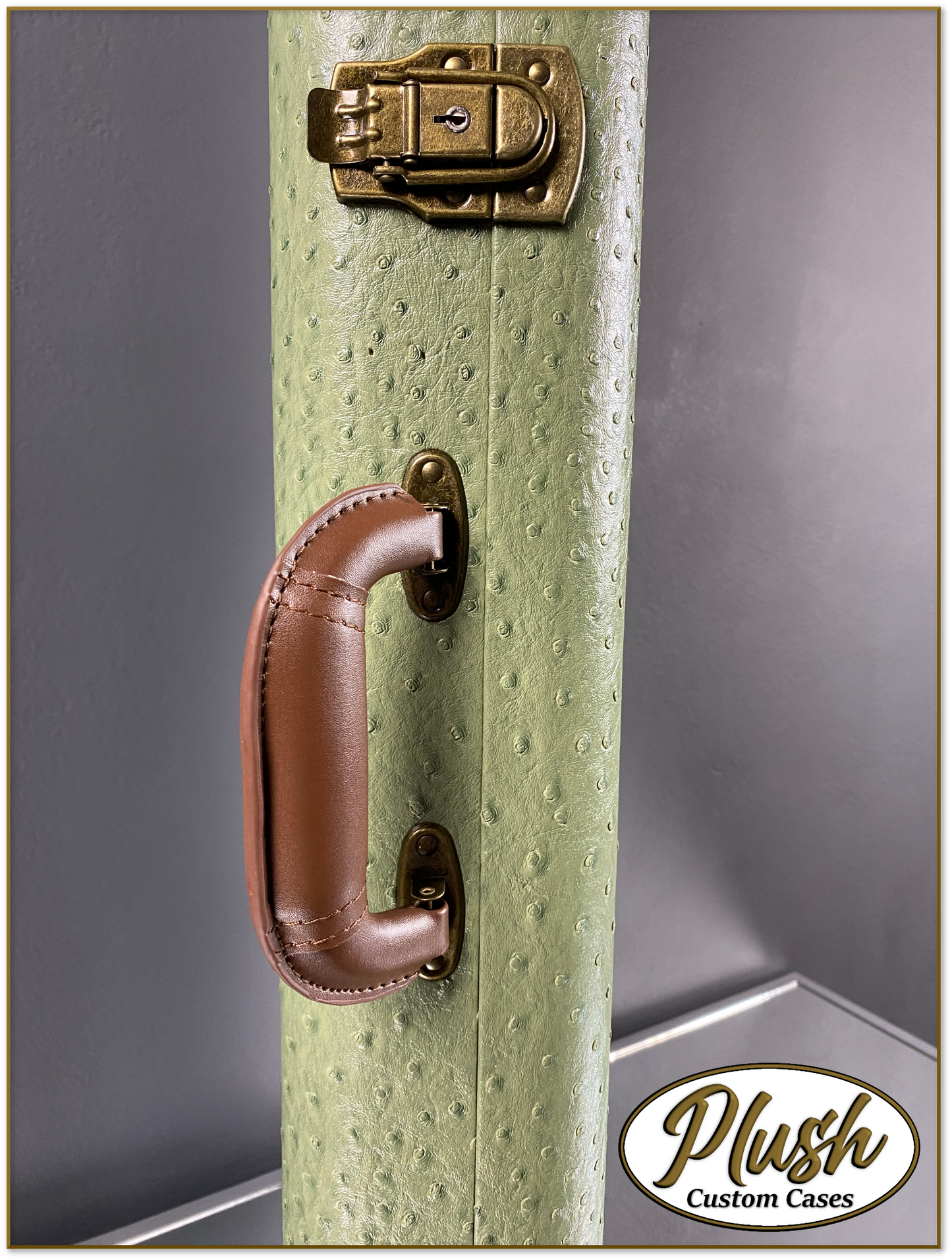PlushCaster Tele®/Strat® Custom Guitar Case Green Ostrich with Emerald Green Fur