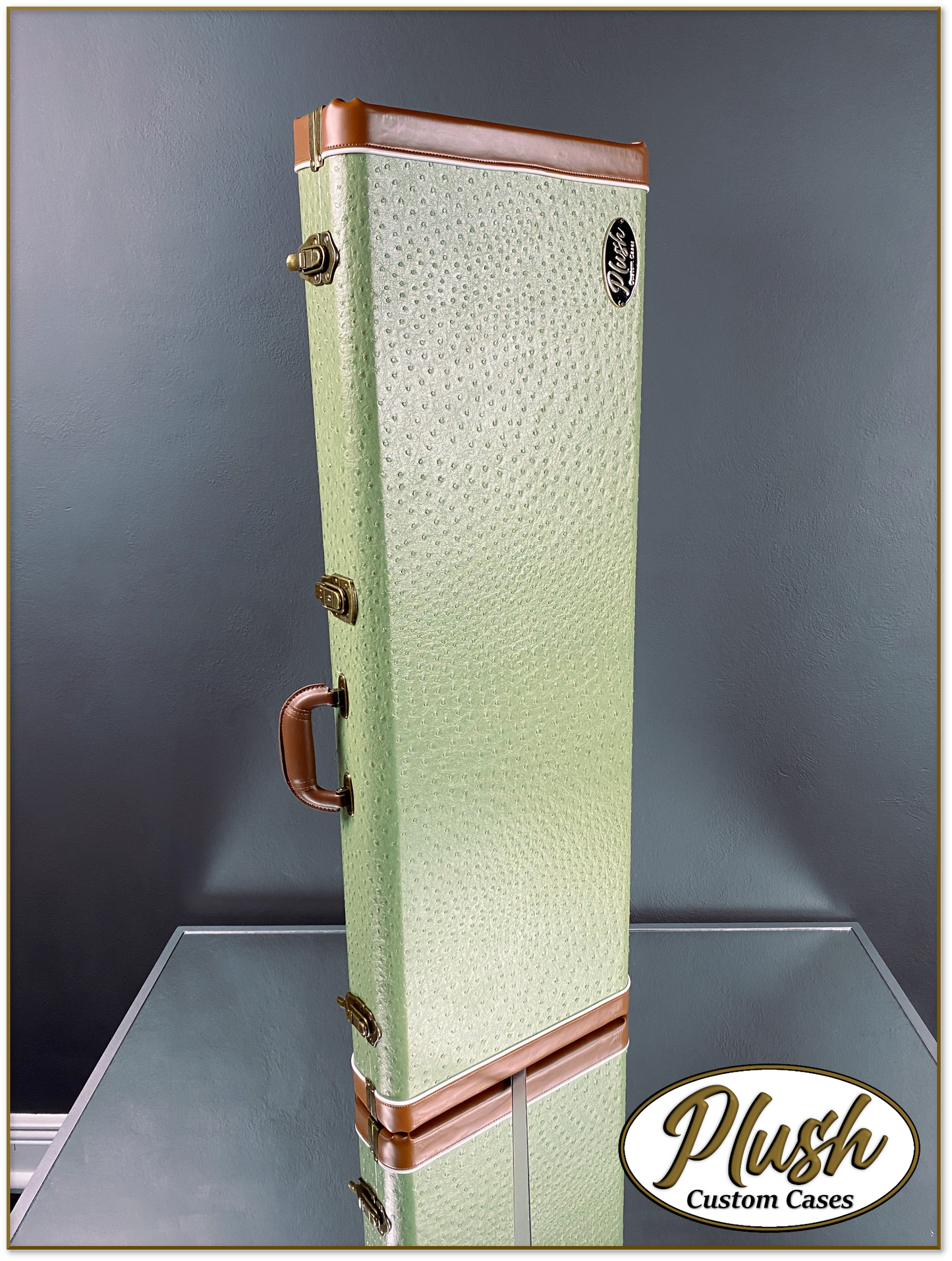 PlushCaster Tele®/Strat® Custom Guitar Case Green Ostrich with Emerald Green Fur