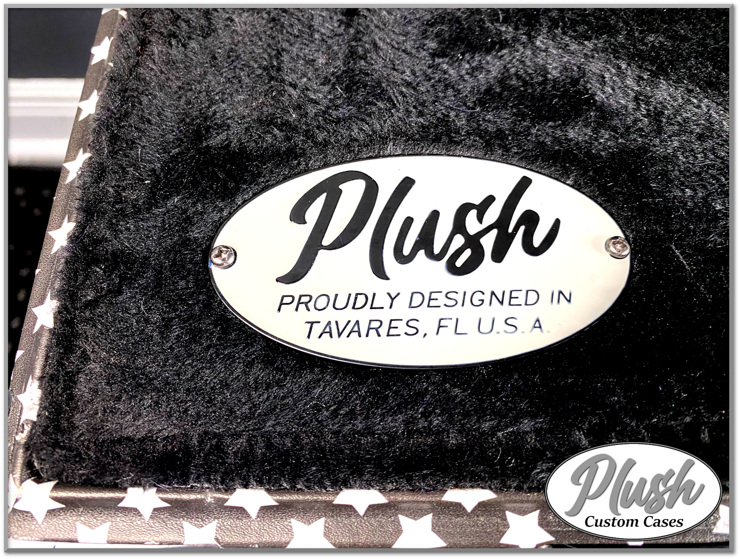 PlushCaster Tele®/Strat® Custom Guitar Case Black & White Polka Dots with Black Fur