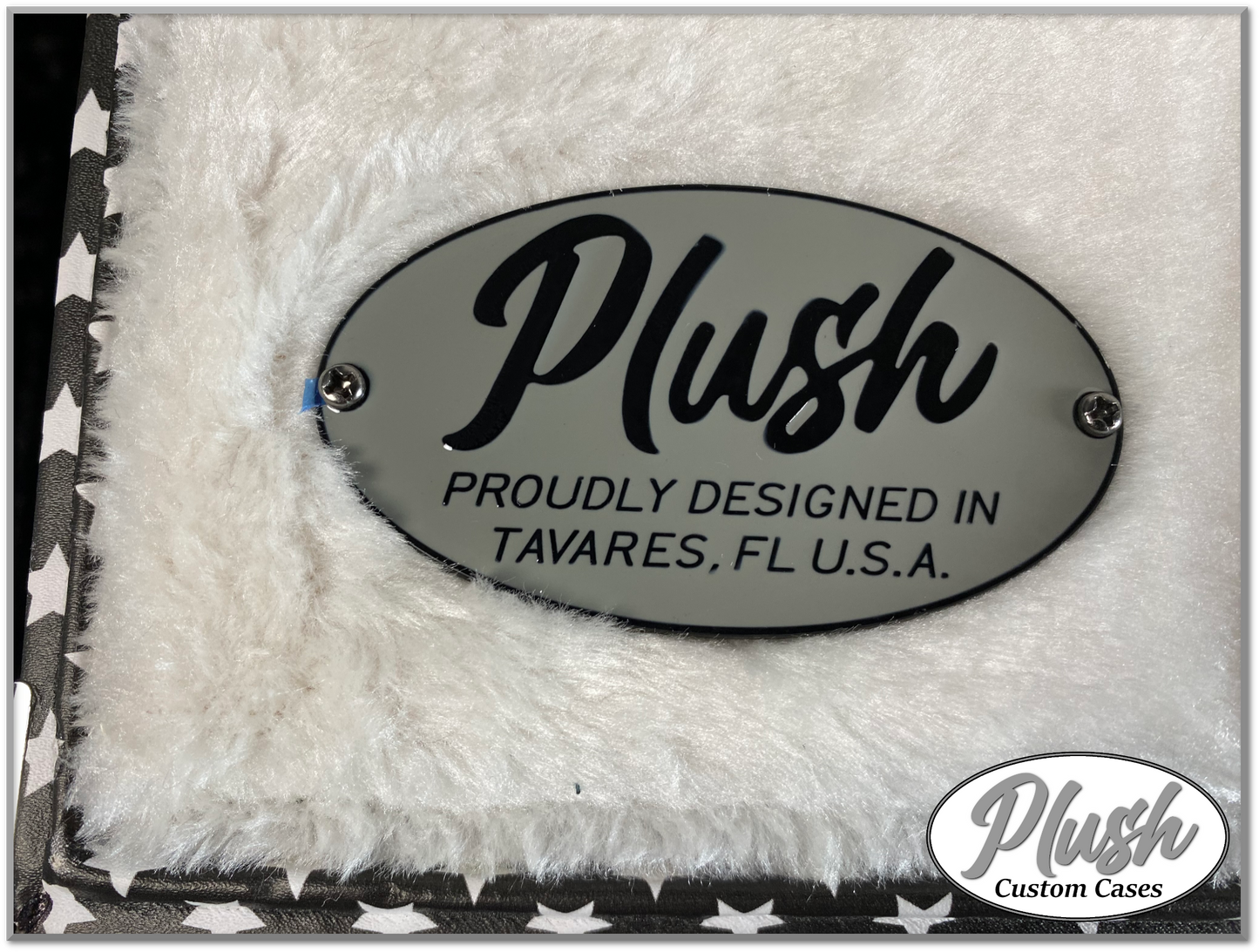 PlushCaster Tele®/Strat® Custom Guitar Case Black & White Stars with White Fur
