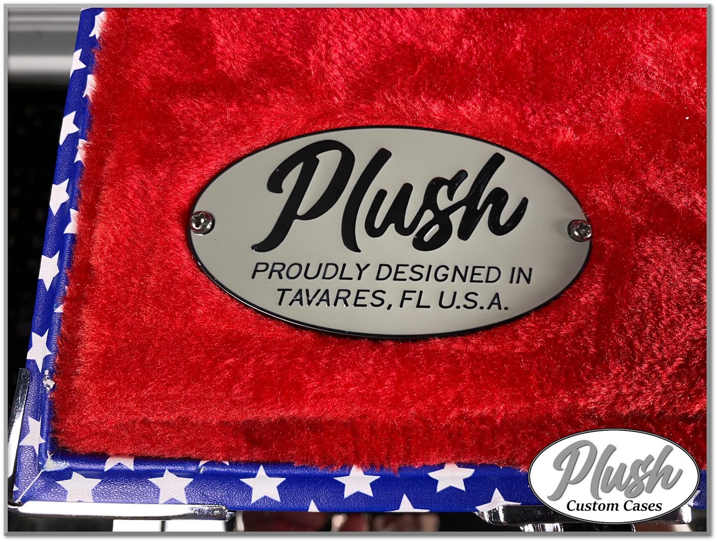 PlushCaster Tele®/Strat® Custom Guitar Case Blue & White Stars with Red Fur