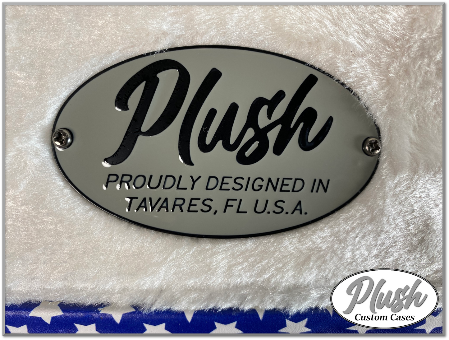 PlushCaster Tele®/Strat® Custom Guitar Case Blue & White Stars with White Fur
