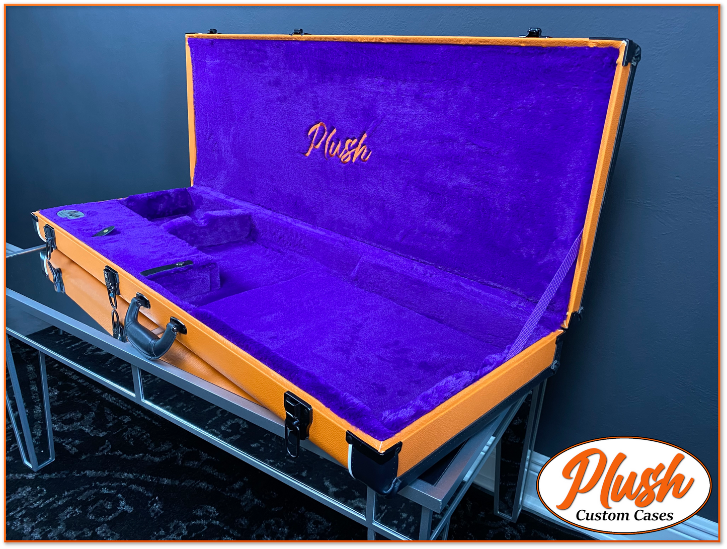 PlushMaster Jazz/Offset Custom Guitar Case Orange Tolex with Purple Fur