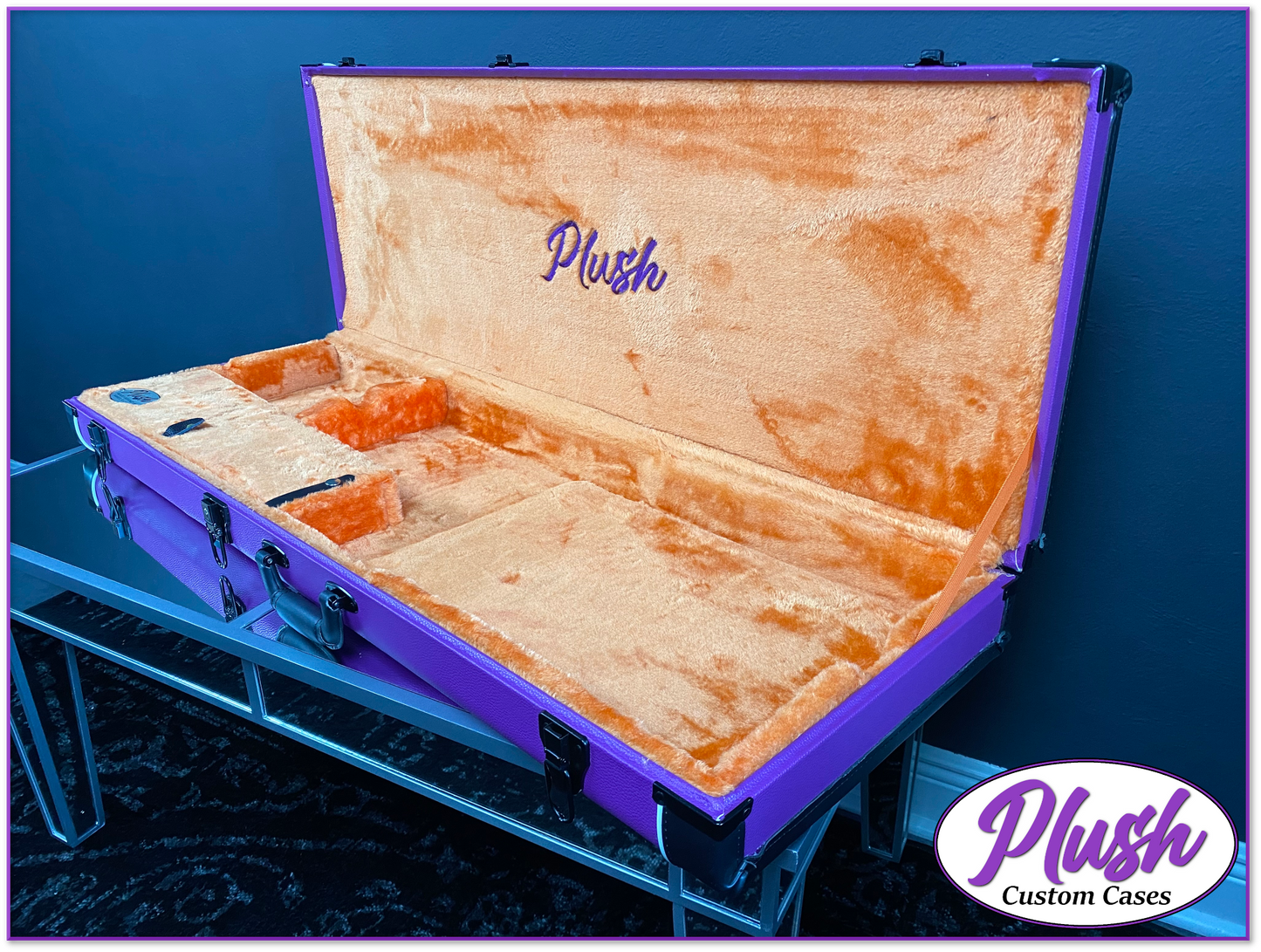 PlushMaster Jazz/Offset Custom Guitar Case Purple Tolex with Orange Fur