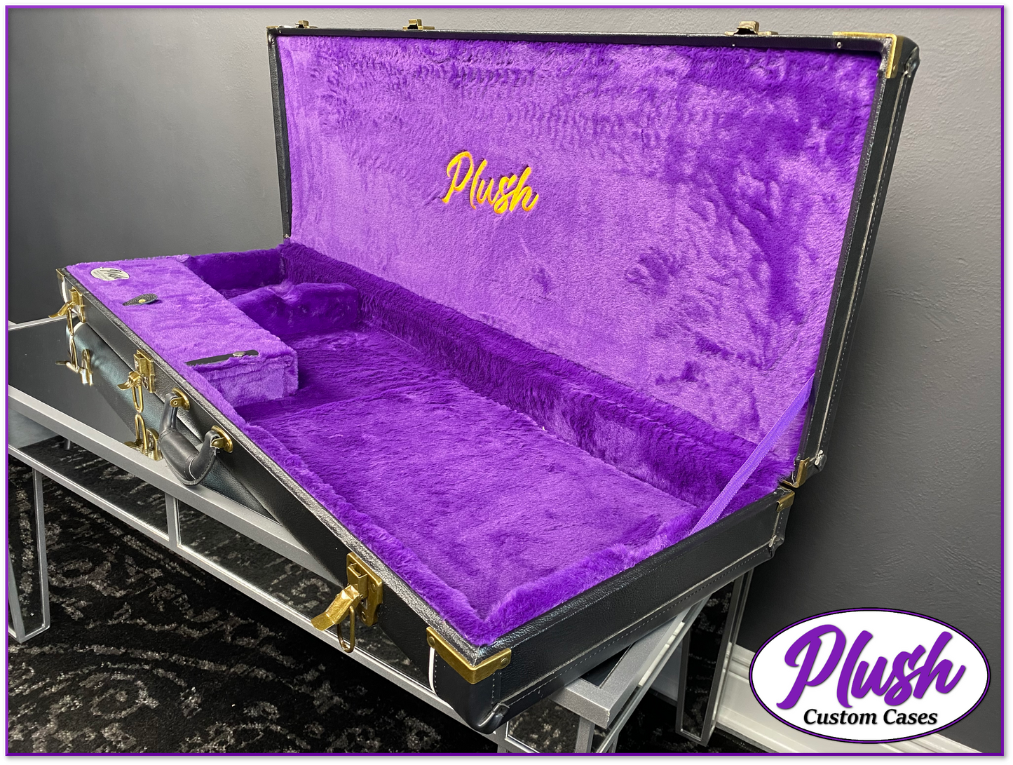 PlushCaster Tele®/Strat® Size Custom Guitar Case Black Tolex with Purple Fur
