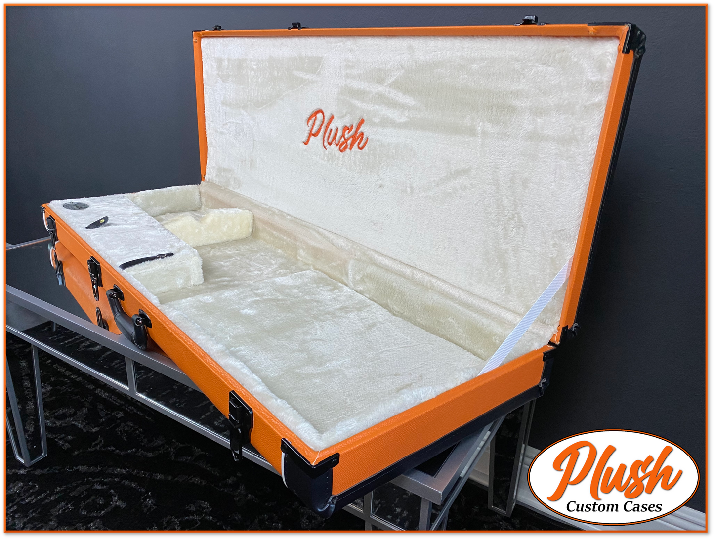 PlushCaster Tele®/Strat® Size Custom Guitar Case Orange Tolex with Cream Fur