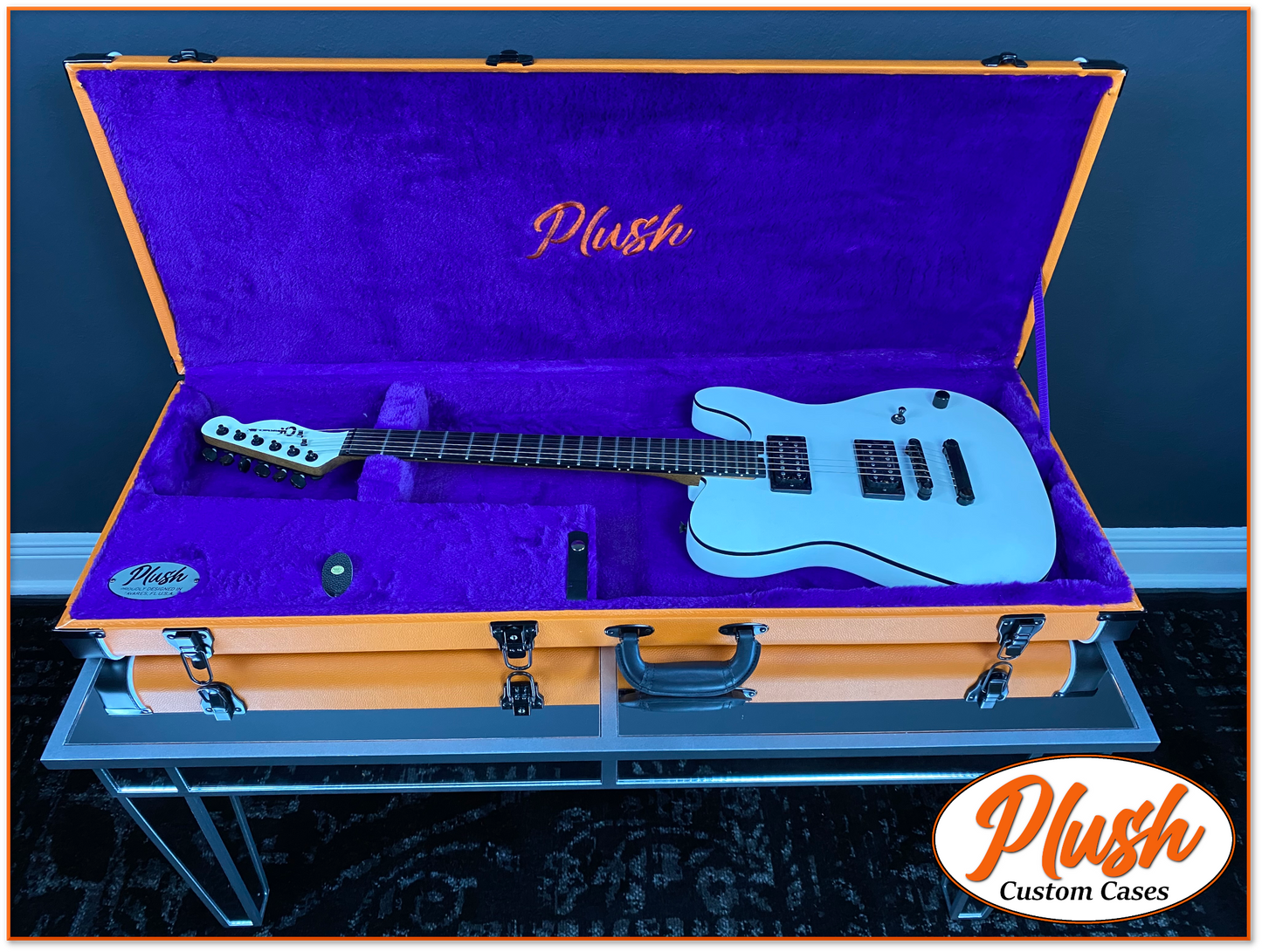 PlushCaster Tele®/Strat® Size Custom Guitar Case Orange Tolex with Purple Fur