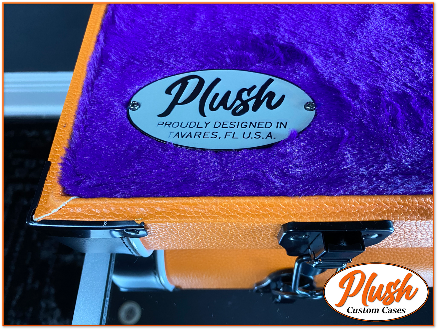 PlushCaster Tele®/Strat® Size Custom Guitar Case Orange Tolex with Purple Fur