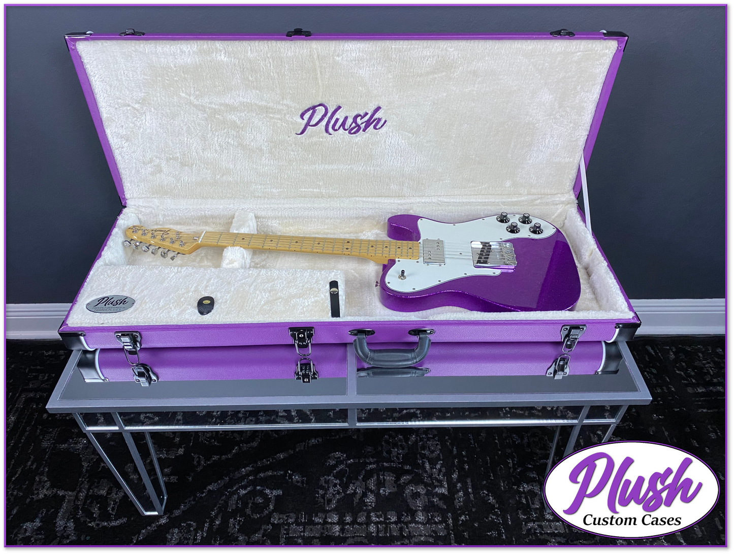 PlushCaster Tele®/Strat® Size Custom Guitar Case Purple Tolex with Cream Fur