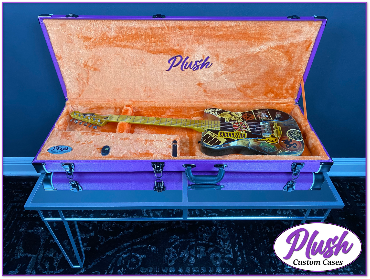 PlushCaster Tele®/Strat® Size Custom Guitar Case Purple Tolex with Orange Fur