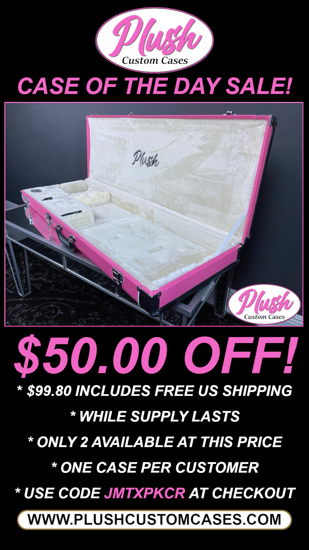 PlushMaster Jazz/Offset Custom Guitar Case Pink Tolex with Cream Fur