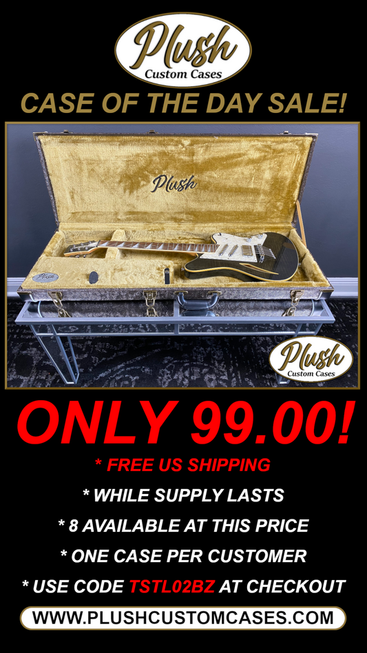 PlushCaster Tele®/Strat® Custom Guitar Case Tooled Leather Pattern 02 Black over Dark Brown with Bronze Fur
