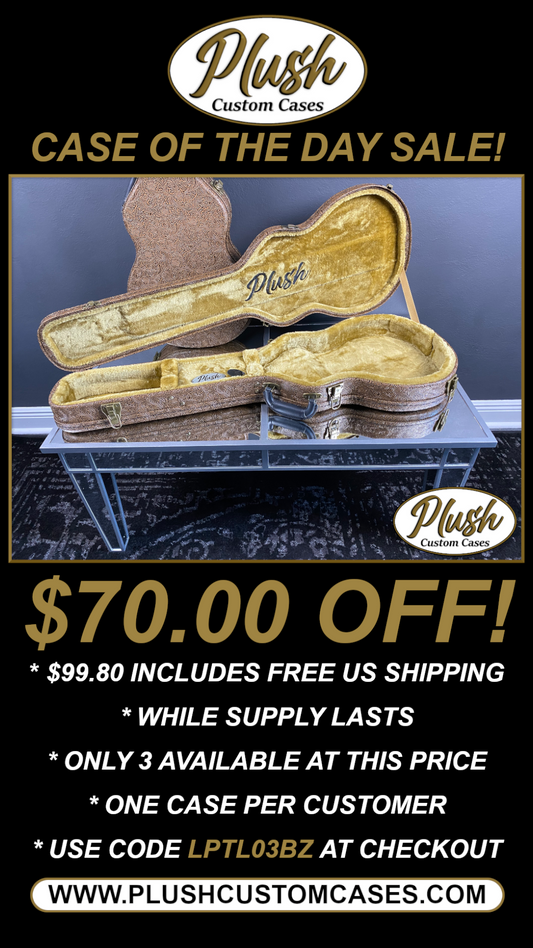 Plush-Paul LP Custom Guitar Case Tooled Leather pattern 3 with Bronze Fur