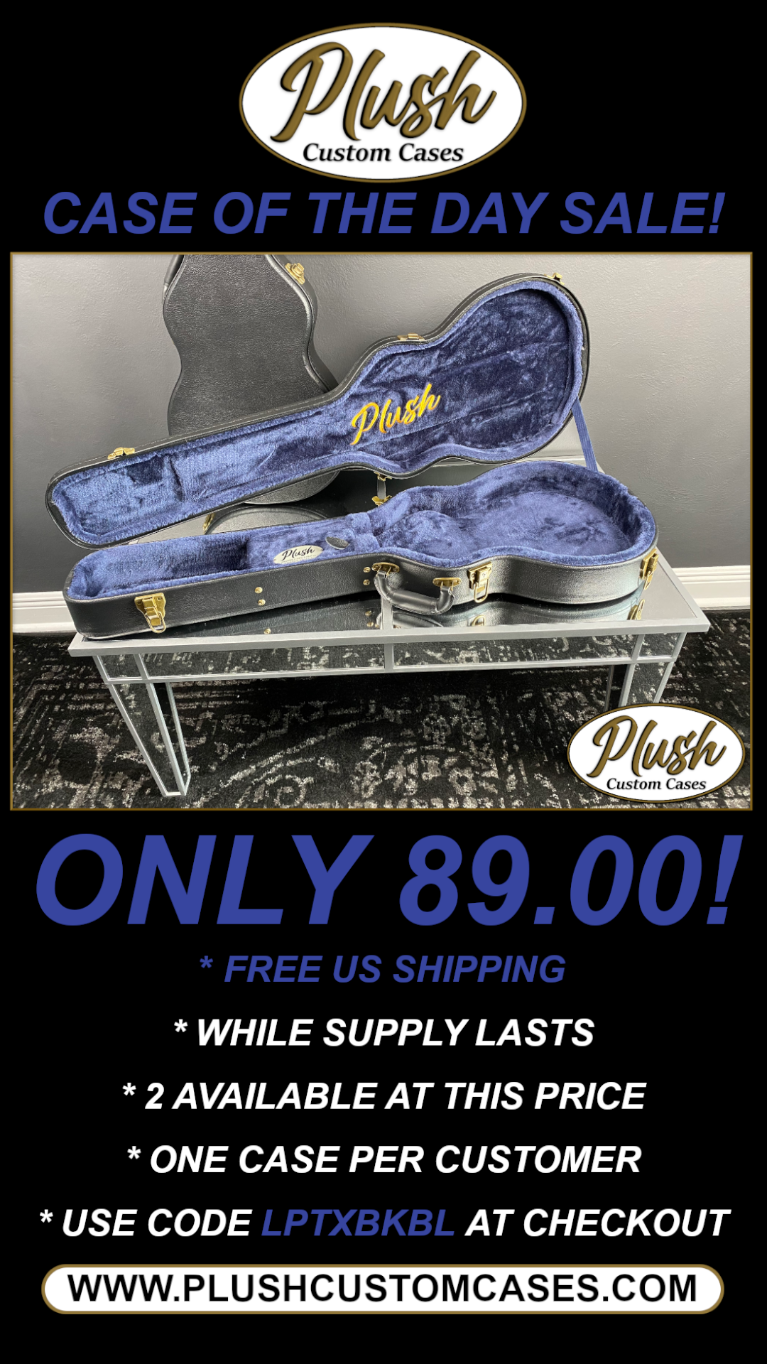 Plush-Paul LP Custom Guitar Case Black Tolex with Blue Fur
