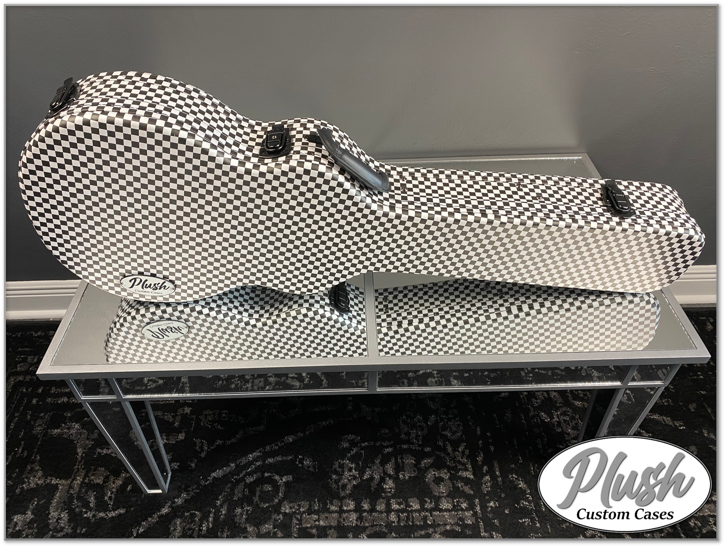 Plush-Paul LP Custom Guitar Case Black & White Checkerboard with Red Fur