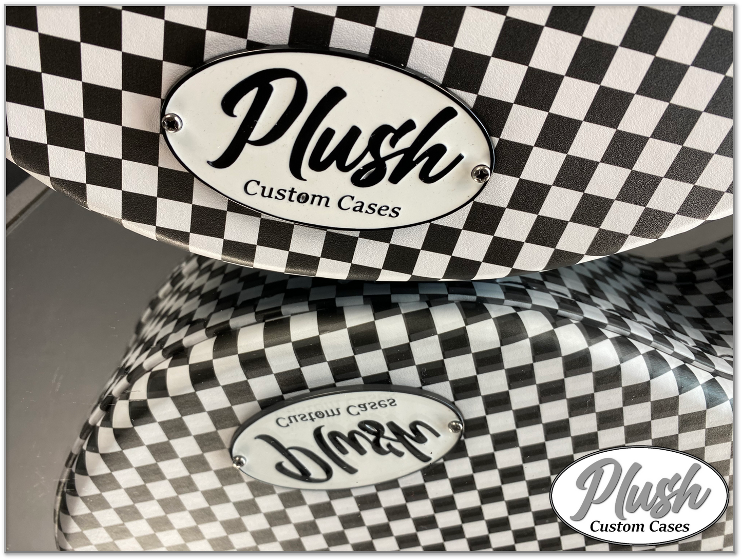 Plush-Paul LP Custom Guitar Case Black & White Checkerboard with Red Fur