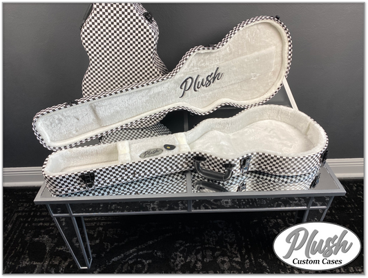 Plush-Paul LP Custom Guitar Case Black & White Checkerboard with White Fur