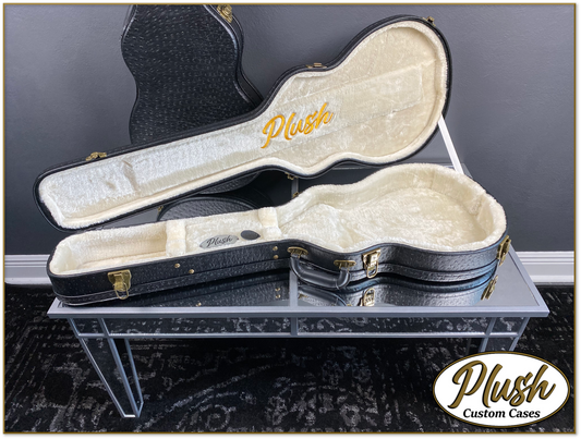 Plush-Paul LP Custom Guitar Case Black Ostrich with Cream Fur
