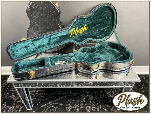 Plush-Paul LP Custom Guitar Case Black Ostrich with Green Fur