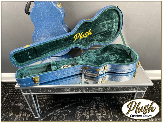 Plush-Paul LP Custom Guitar Case Blue Ostrich with Green Fur
