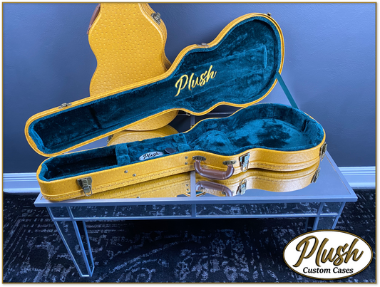 Plush-Paul LP Custom Guitar Case Brown Mustard Ostrich with Green Fur