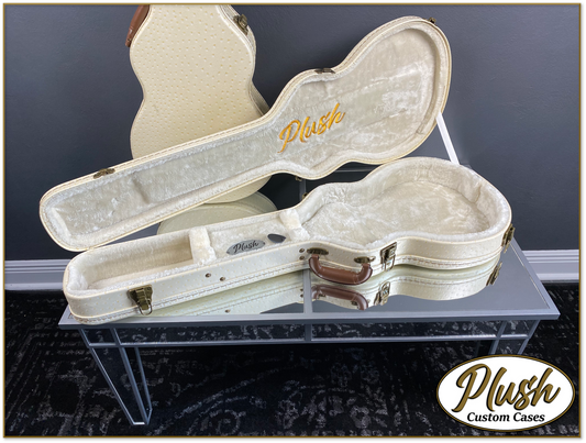 Plush-Paul LP Custom Guitar Case Cream Ostrich with Cream Fur