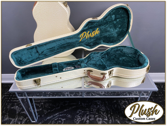 Plush-Paul LP Custom Guitar Case Cream Ostrich with Green Fur