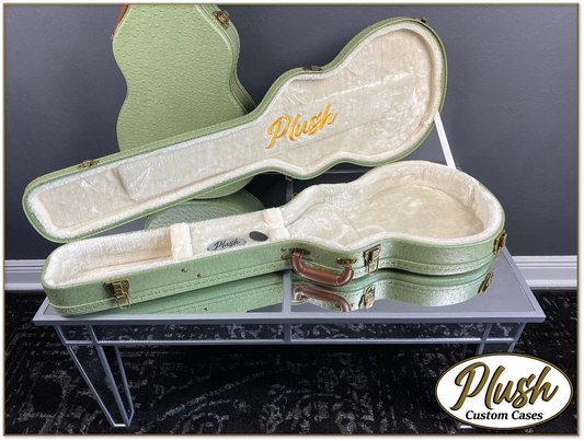 Plush-Paul LP Custom Guitar Case Green Ostrich with Cream Fur