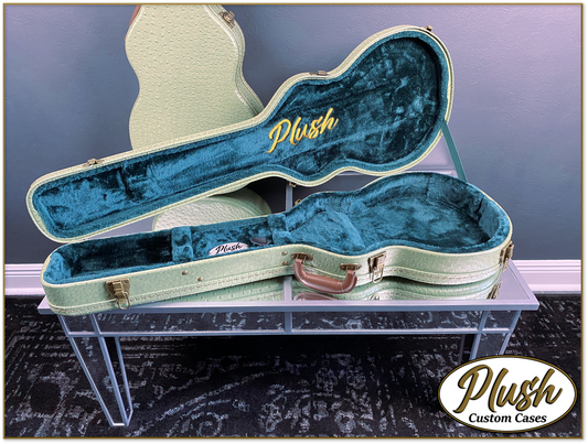 Plush-Paul LP Custom Guitar Case Green Ostrich with Green Fur