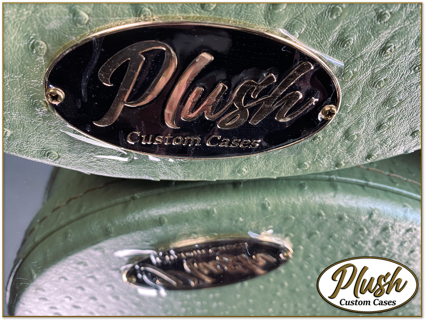Plush-Paul LP Custom Guitar Case Green Ostrich with Green Fur