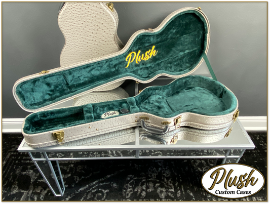 Plush-Paul LP Custom Guitar Case Gray Ostrich with Green Fur